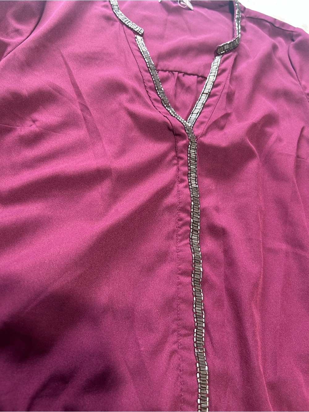 Ricki's Long Sleeve V-Neck Blouse - Wine - Picture 2 of 5